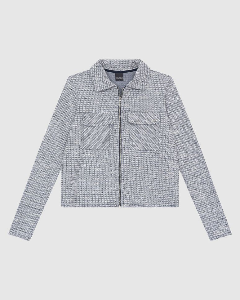 Jaqueta Feminina Detalhe Bolso Frontal Em Malha Tweed Lurex - ENFIM