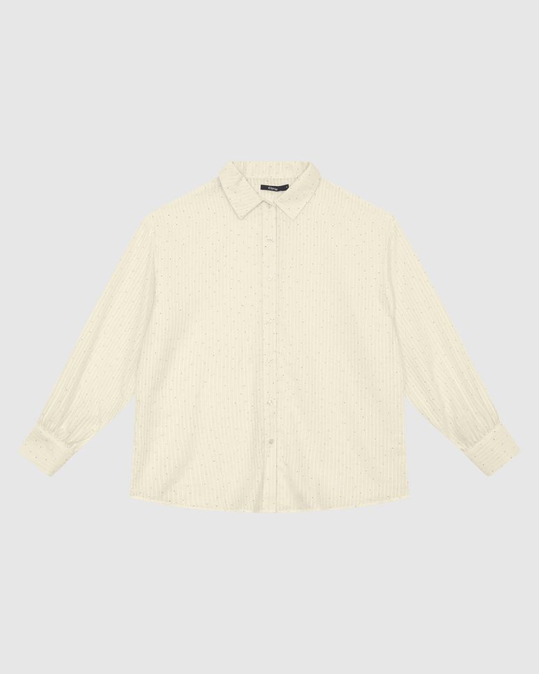 Camisa Ampla Feminina Aplique Strass Em Tecido Listrado Brilho - ENFIM