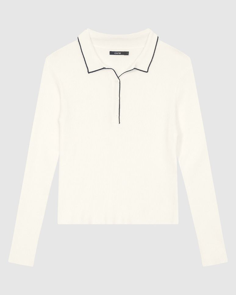Blusa Justa Feminina Gola Polo Com Peitilho Manga Longa Em Tricô - ENFIM