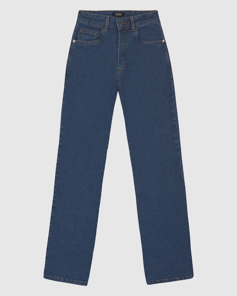 Calça Feminina Reta Cintura Alta Bolso Funcional Em Jeans Stretch - ENFIM