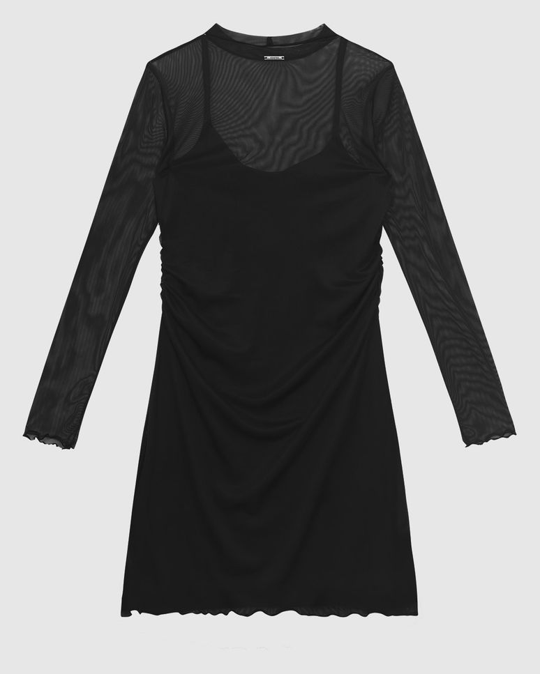 Kit Vestido Feminino Evasê Tule Manga Longa E Vestido Interno Viscose - ENFIM