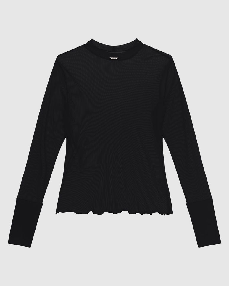 Blusa Justa Feminina Gola Alta Manga Longa Em Tule Stretch - ENFIM