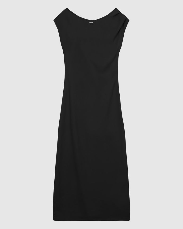 Vestido Midi Feminino Reto Transpassado Fenda Em Malha Creponada - ENFIM