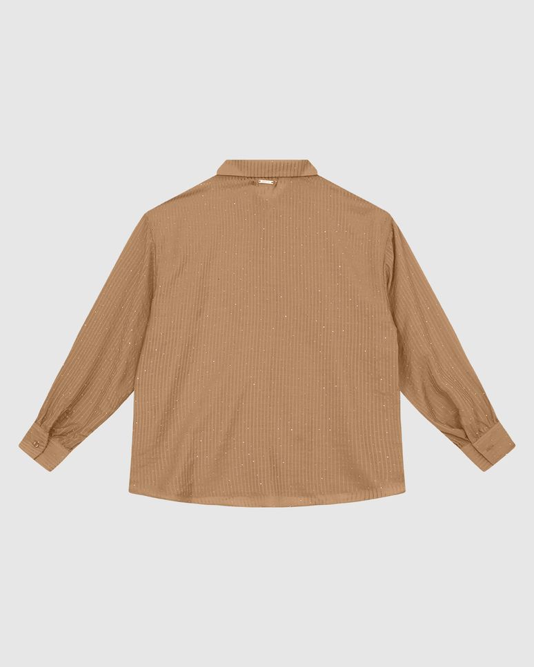 Camisa Ampla Feminina Aplique Strass Em Tecido Listrado Brilho - ENFIM