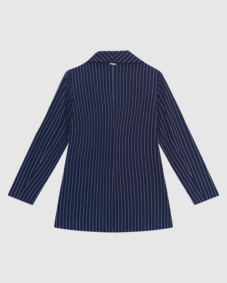 Blazer Feminino Alongado Risca De Giz Botão Único Em Tecido Alfaiataria - ENFIM