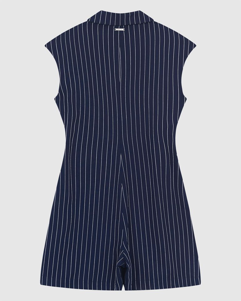 Macaquinho Feminino Risca De Giz Fecho Botões Em Tecido Alfaiataria - ENFIM