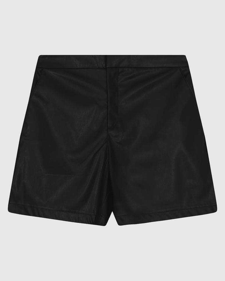 Shorts Feminino Reto Bolso Lateral Em PU Corino - ENFIM