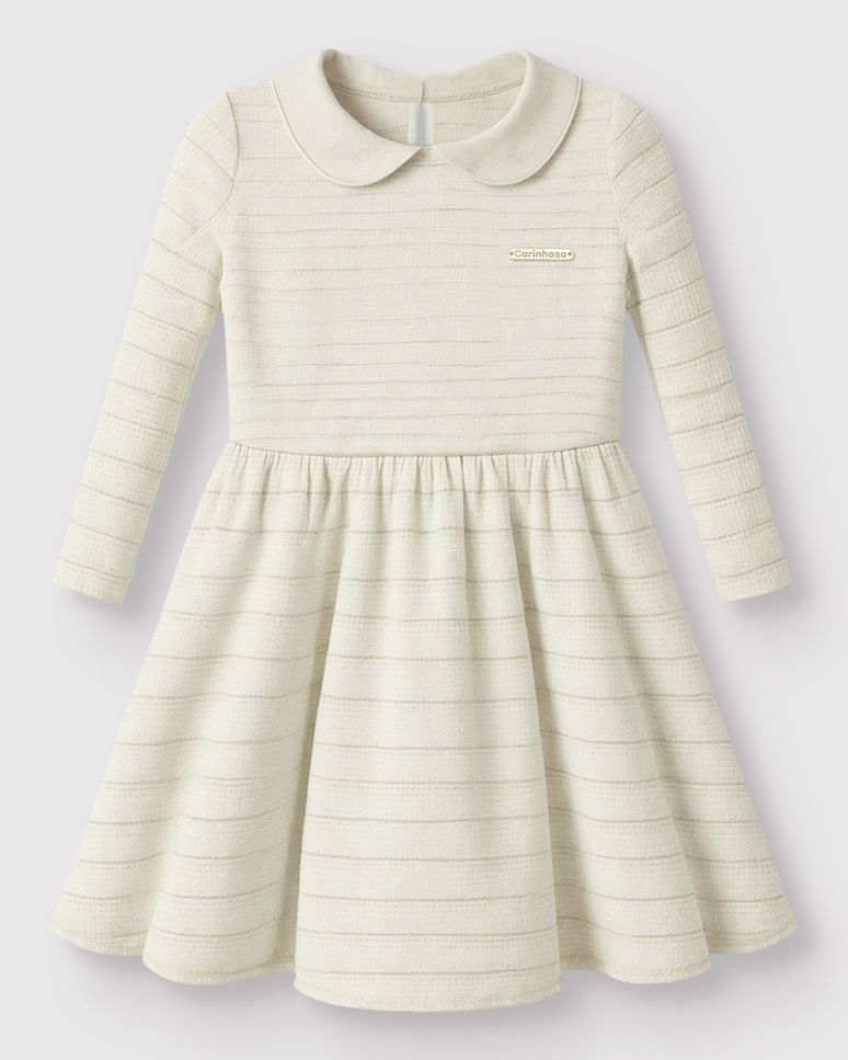 Vestido Menina Acinturado Manga Longa Em Malha Tweed Lurex - Carinhoso
