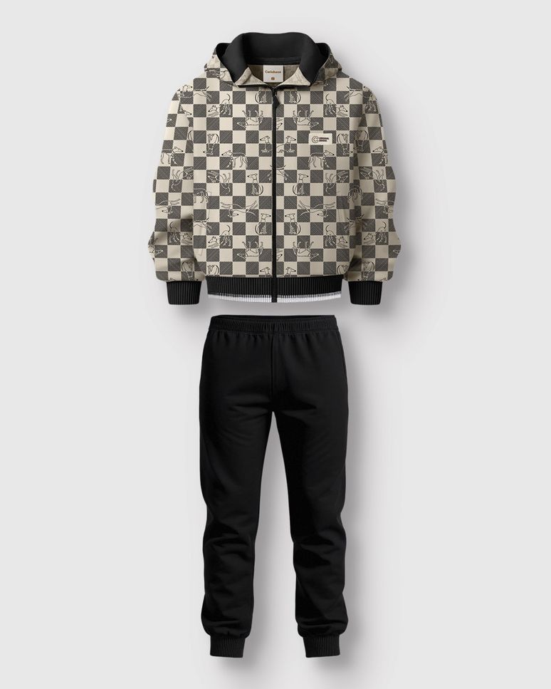 Conjunto Menino Jaqueta Estampa Quadriculada Cachorros Em Moletom - Carinhoso