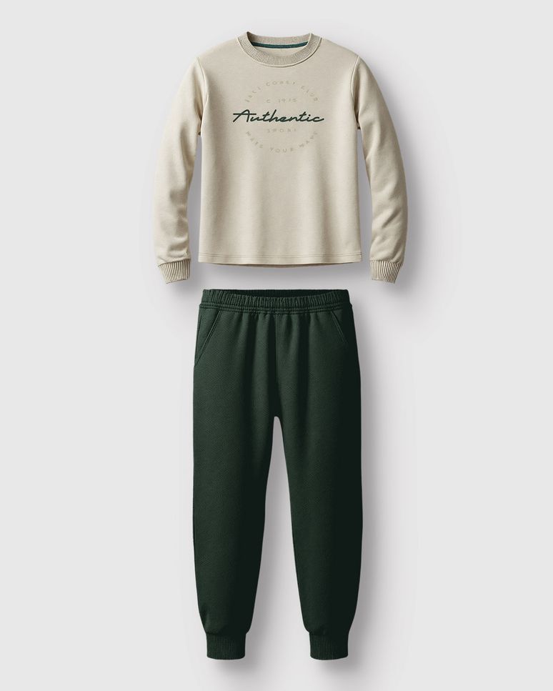 Conjunto Menino Camiseta Manga Longa Estampa Lettering E Calça - Carinhoso