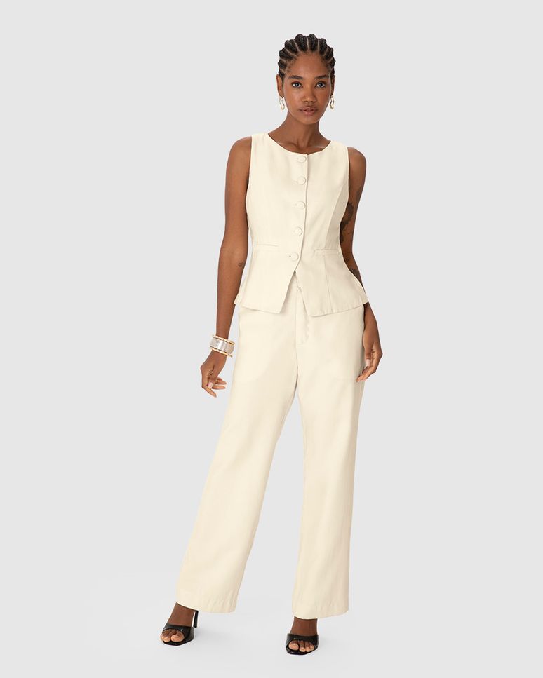 Colete Alongado Feminino Fechamento Por Botões Forrados Em Viscose Sarjada - ENFIM