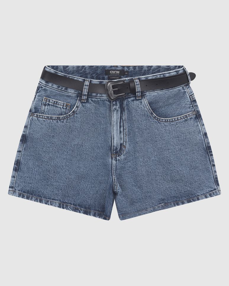 Shorts Feminino Cintura Alta Acompanha Cinto Em Jeans 100% Algodão - ENFIM
