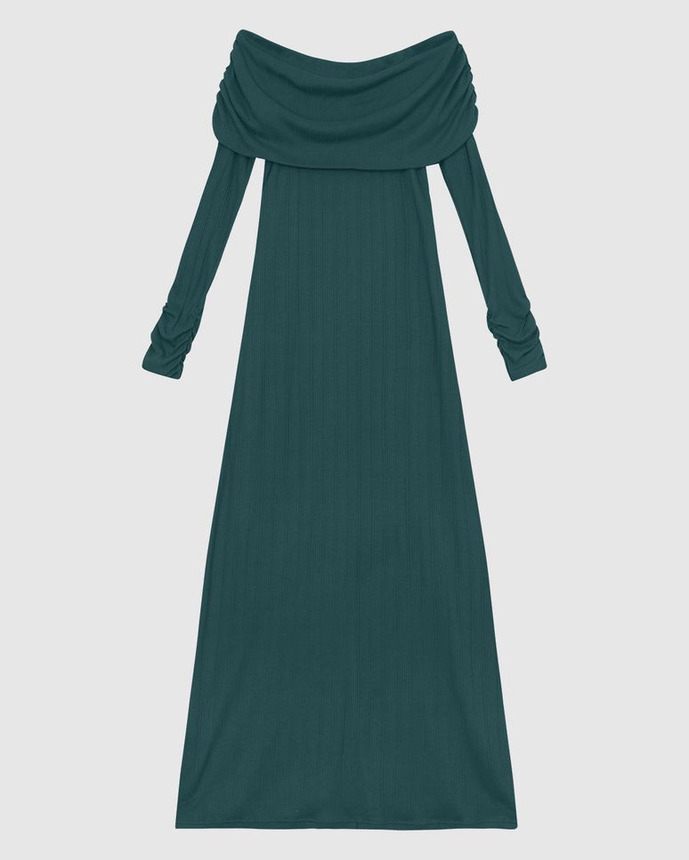 Vestido Midi Feminino Ombro A Ombro Manga Longa Em Tricô Jacquard - ENFIM