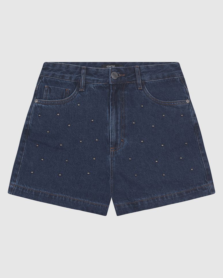 Shorts Feminino Mom Aplicação Tachas Em Jeans 100% Algodão - ENFIM