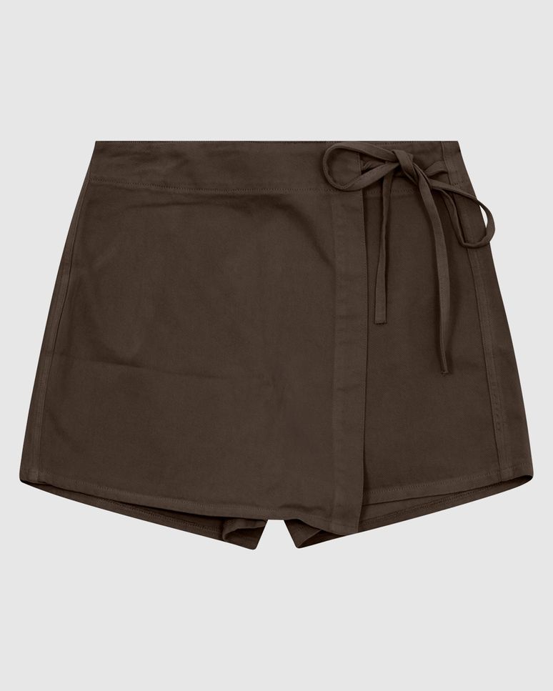 Shorts Saia Feminino Detalhe Amarração Em Sarja 100% Algodão - ENFIM