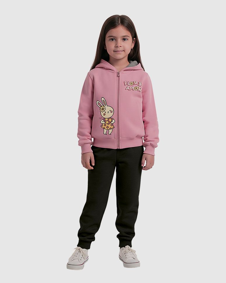 Conjunto Infantil Menina Jaqueta Com Capuz E Calça Em Moletom Malwee Kids