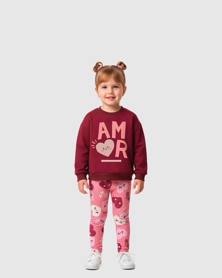 Conjunto Infantil Menina Estampado Blusão E Calça Moletom Flanelado Malwee Kids
