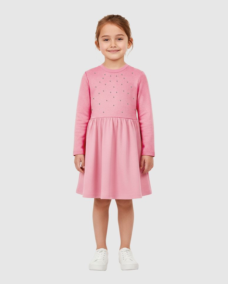 Vestido Infantil Rodado Manga Longa Aplique Metal Malwee Kids