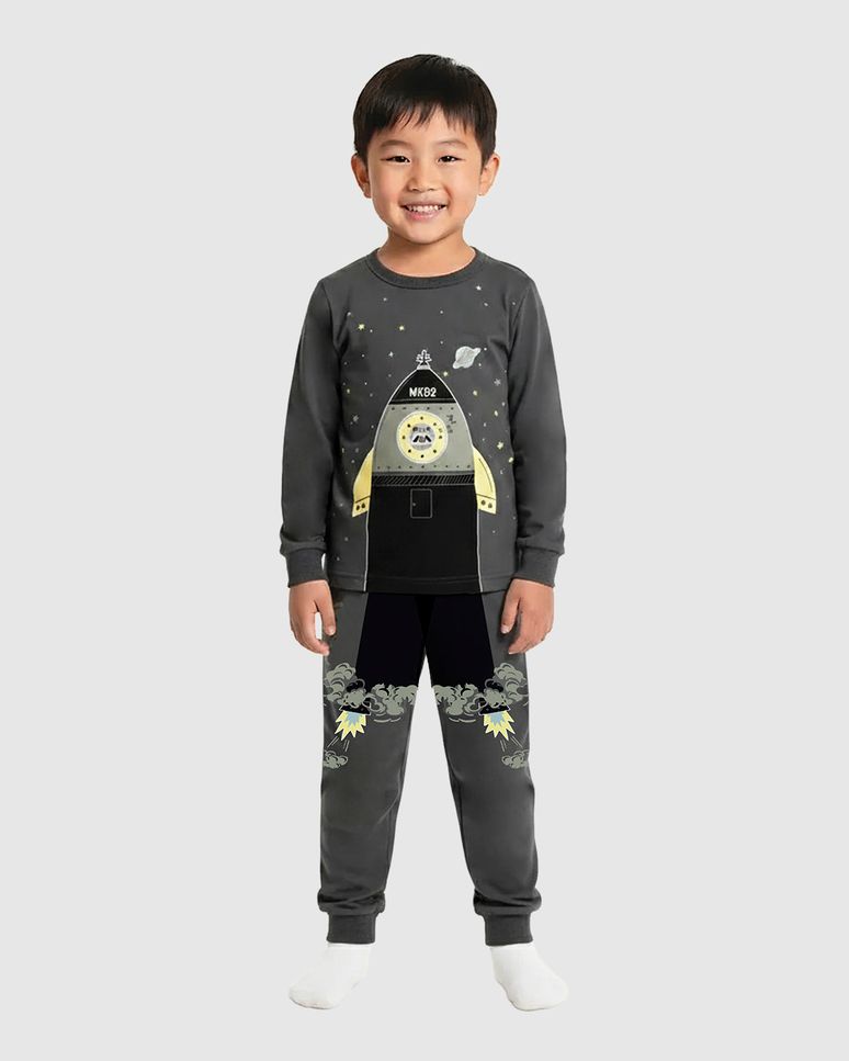 Pijama Infantil Menino Foguete Brilha No Escuro Em Algodão Malwee Kids