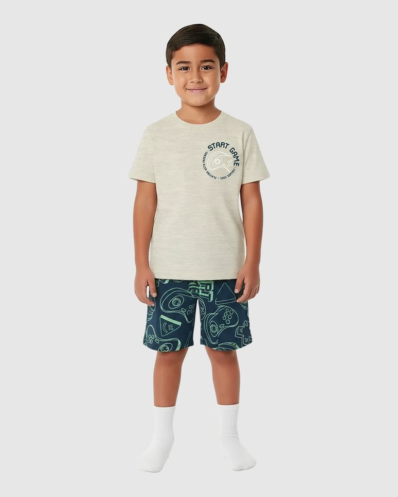 Pijama Infantil Menino Camiseta E Shorts Brilha No Escuro Malwee Kids