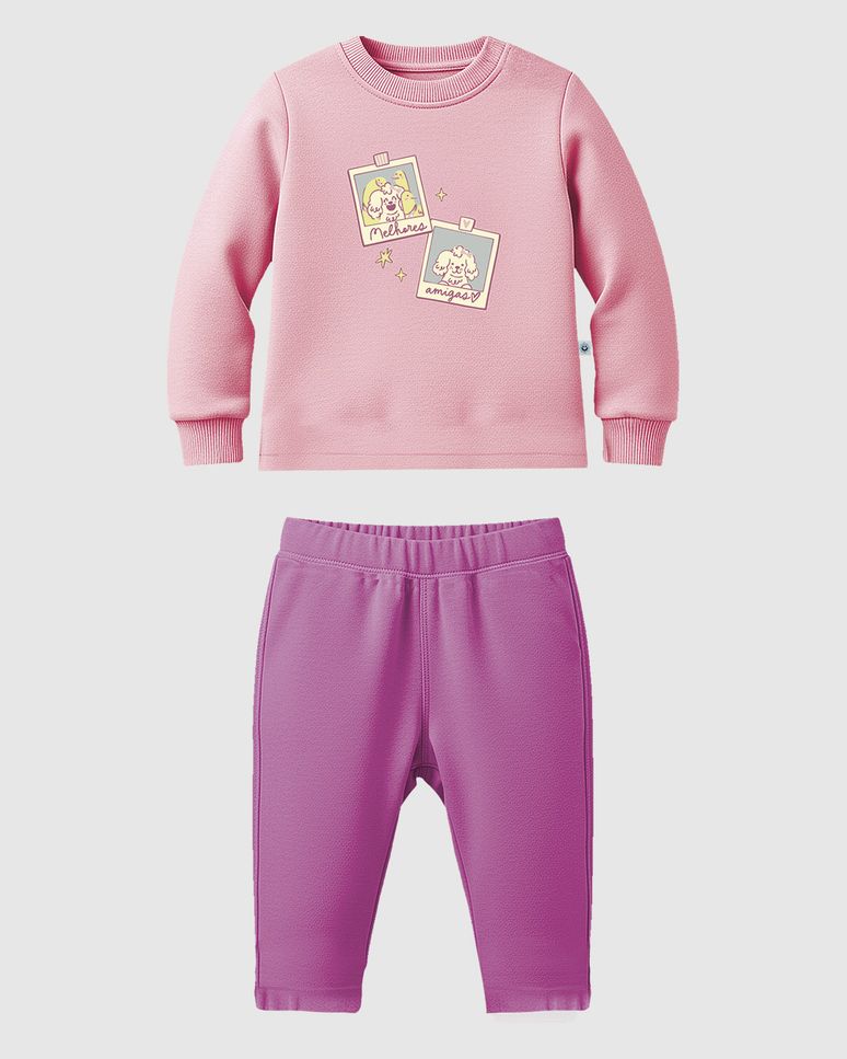 Conjunto Bebê Menina Blusão Estampado E Calça Saruel Malwee Kids