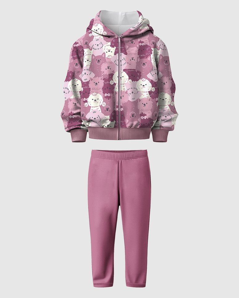Conjunto Infantil Menina Jaqueta Estampa Rotativa Em Moletom Malwee Kids