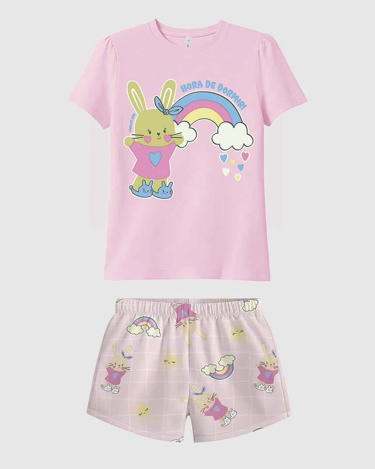 Pijama Curto Infantil Menina Estampa Brilha No Escuro Em Algodão Malwee Kids