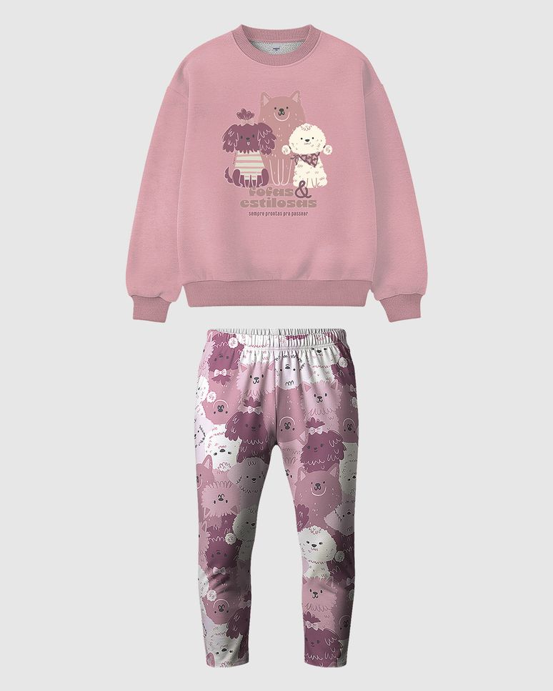 Conjunto Infantil Menina Estampado Blusão E Calça Moletom Flanelado Malwee Kids