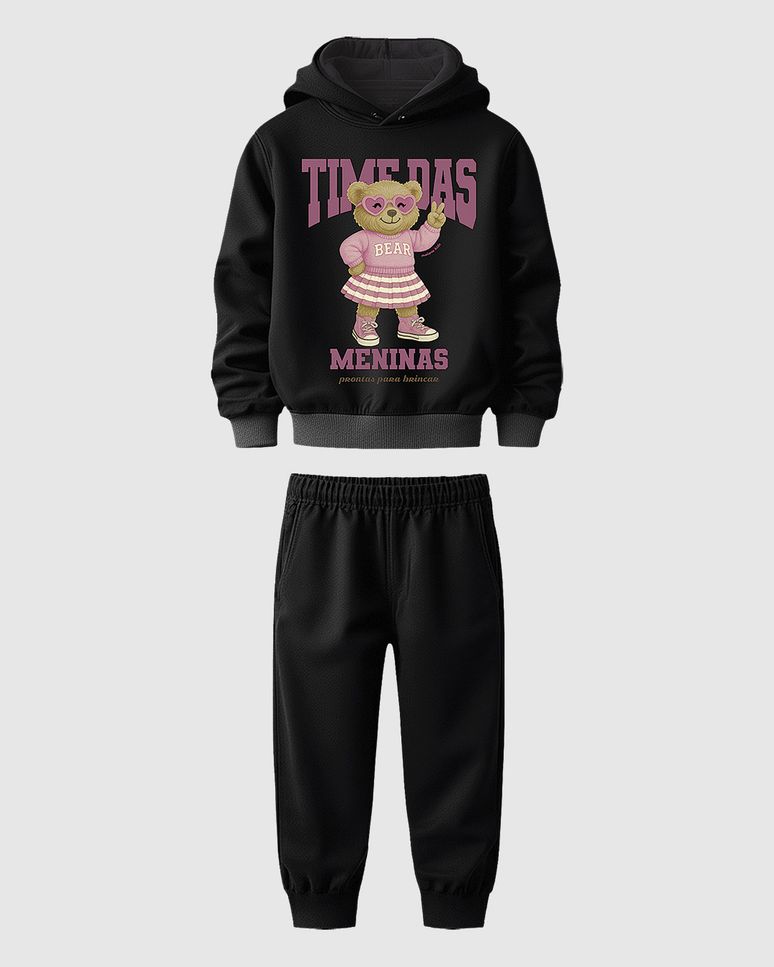 Conjunto Infantil Menina Blusão Capuz Estampa Frontal Em Moletom Malwee Kids