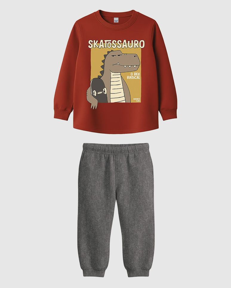 Conjunto Infantil Menino Skatossauro Em Moletom Flanelado Malwee Kids