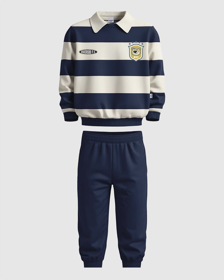 Conjunto Infantil Menino Blusão Listrado Gola Retilínea Em Moletom Malwee Kids