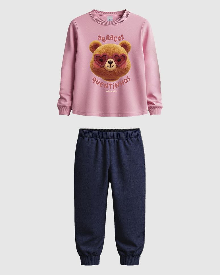 Conjunto Infantil Menina Blusão Abraços Quentinhos Em Moletom Flanelado Malwee Kids