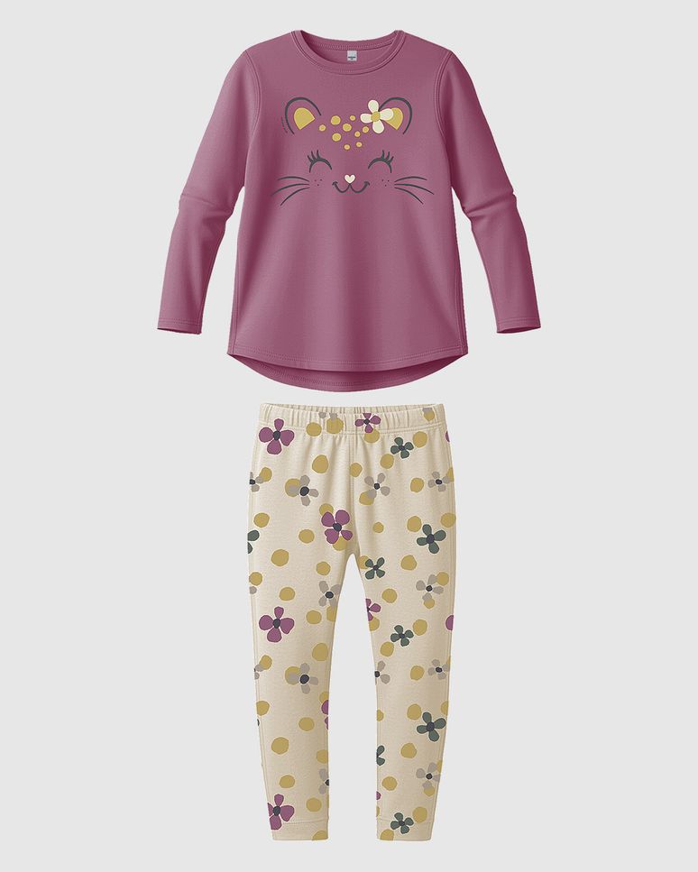 Conjunto Infantil Menina Blusa Manga Longa E Calça Estampada Malwee Kids