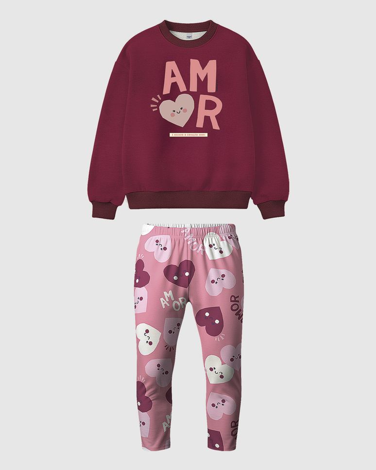 Conjunto Infantil Menina Estampado Blusão E Calça Moletom Flanelado Malwee Kids