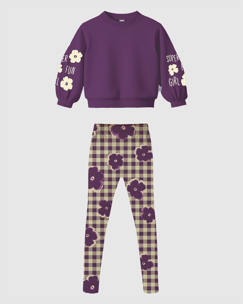 Conjunto Infantil Menina Blusão Mangas Estampadas E Calça Xadrez Malwee Kids