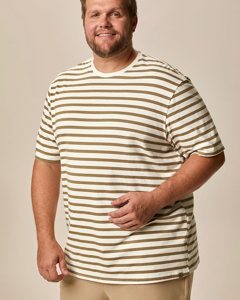 Camiseta Masculina Plus Size Regular Em Algodão Listrado