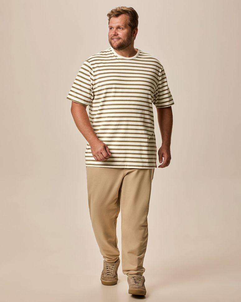 Camiseta Masculina Plus Size Regular Em Algodão Listrado