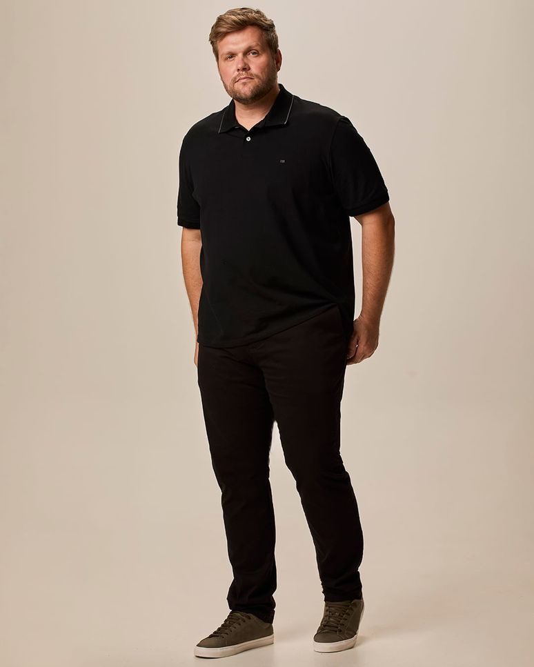 Calça Masculina Plus Size Chino Cintura Média Em Sarja Stretch