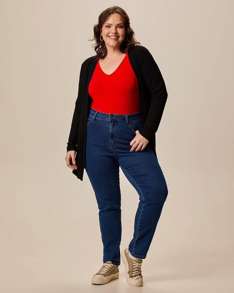 Cardigan Feminino Plus Size Amplo Em Malha Canelada De Viscose