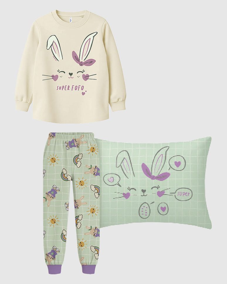 Pijama Longo Infantil Menina Estampa Super Fofo + Fronha Algodão Malwee Kids