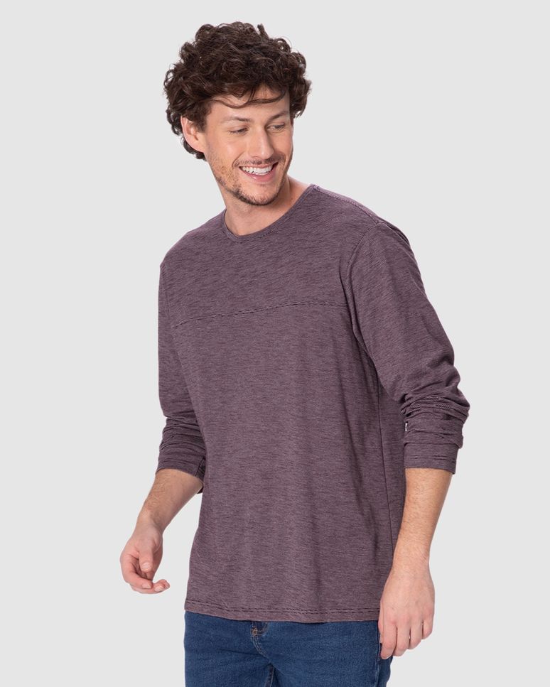 Camiseta Masculina Decote Redondo Manga Longa Em Malha Fio A Fio