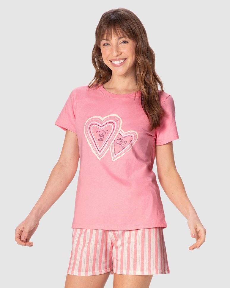 Pijama Curto Feminino My Love For You Has No Limits Em Malha Algodão
