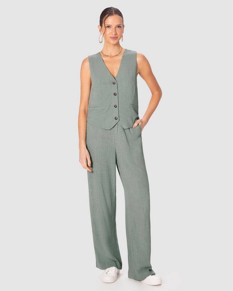 Calça Feminina Reta Bolso Funcional Em Viscolinho