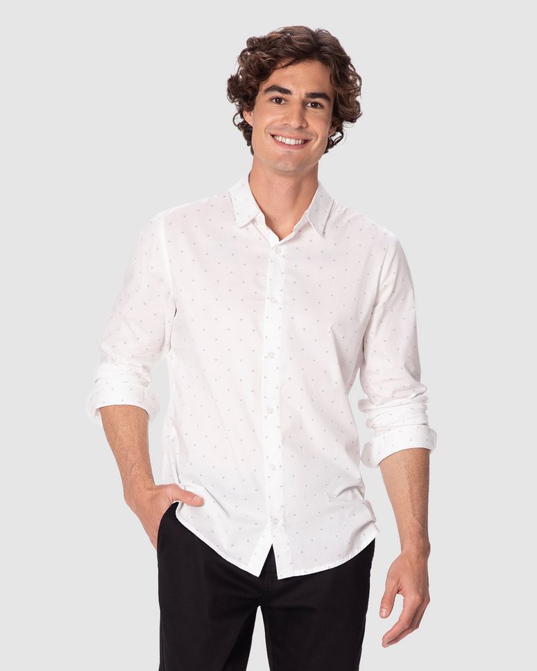 Camisa Masculina Slim Estampada Em Tricoline Stretch