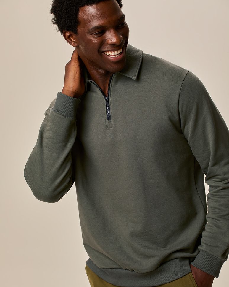 Jaqueta Masculina Regular Gola Fecho Zíper Em Moletom Flanelado