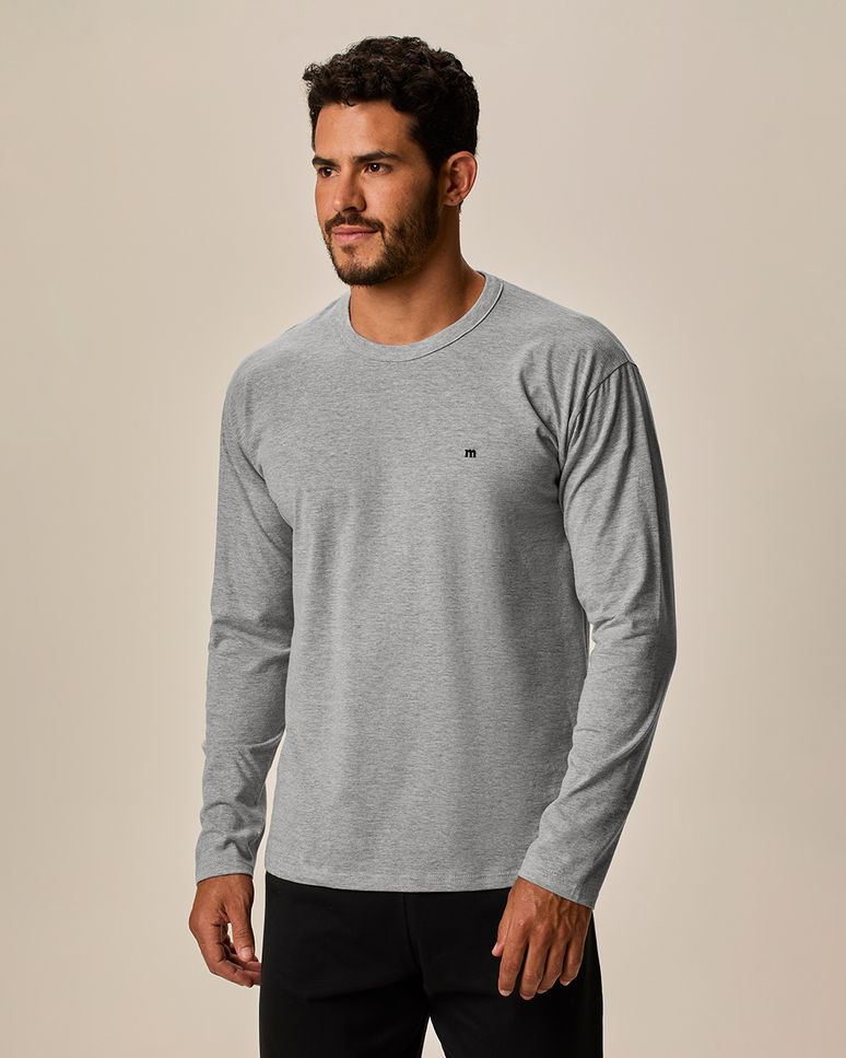 Pijama Longo Masculino Camiseta Manga Longa E Calça Em Algodão