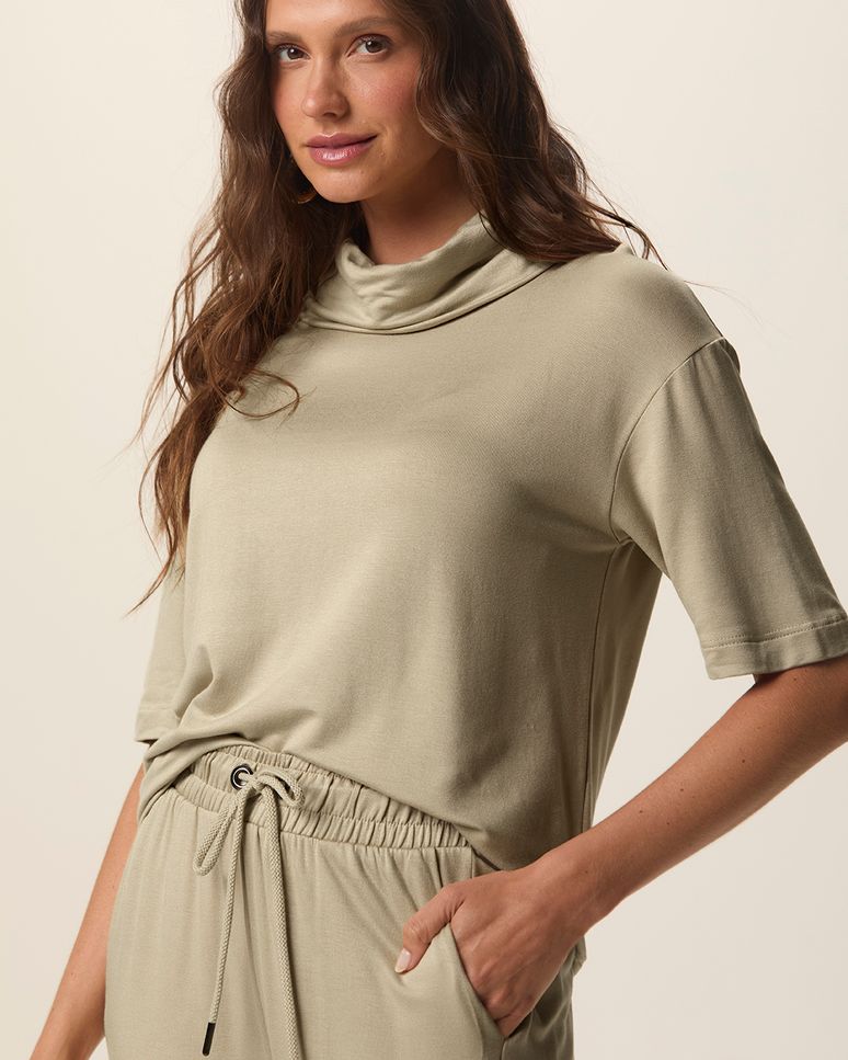 Conjunto Feminino Blusa Gola Alta E Calça Bolso Faca Em Moletinho De Viscose