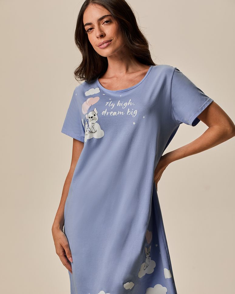 Camisola Feminina Manga Curta Fly High Dream Big Em Meia Malha 100% Algodão