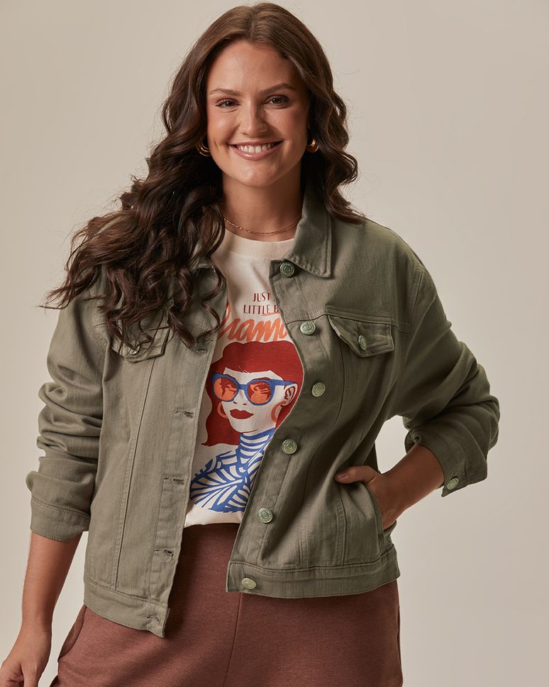 Jaqueta Feminina Plus Size Tradicional Em Sarja Com Elastano