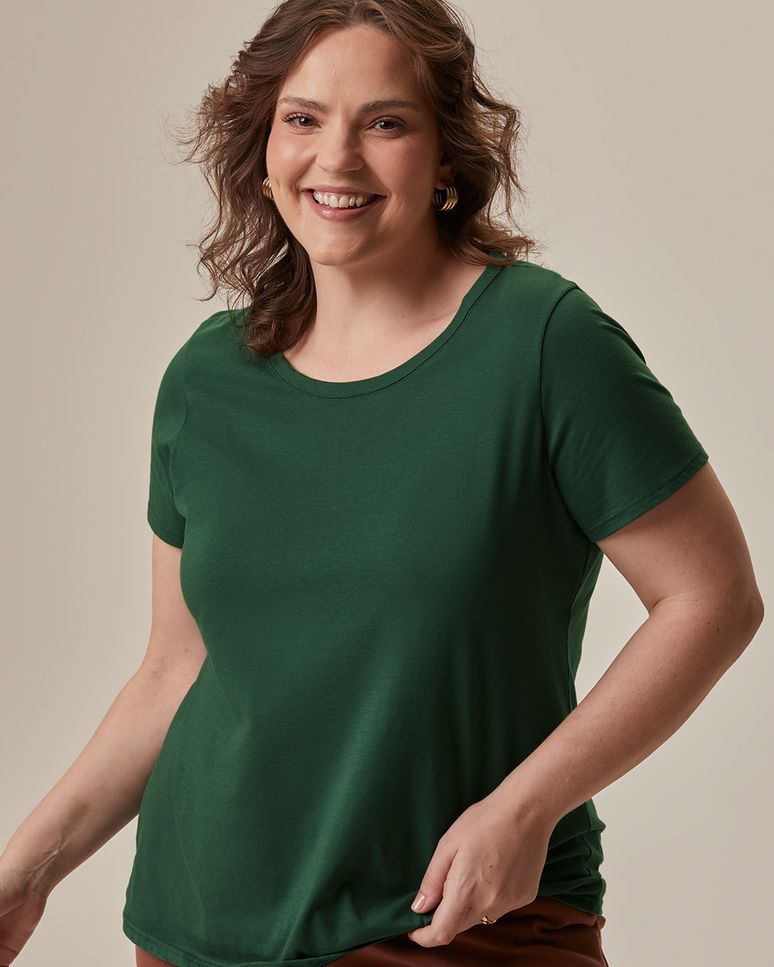Blusa Básica Feminina Plus Size Decote Redondo Em Algodão